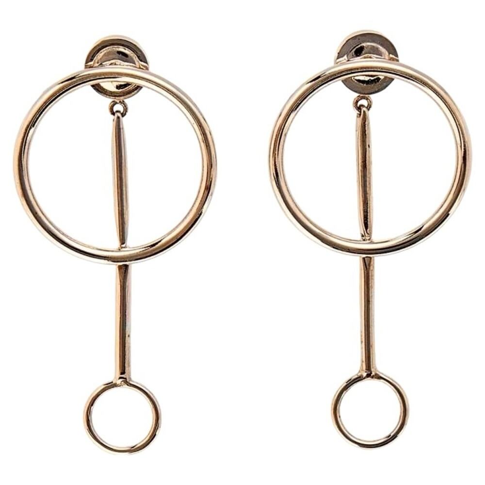 AUTH Christian Dior Gold Double Circle Drop Dangling Earrings